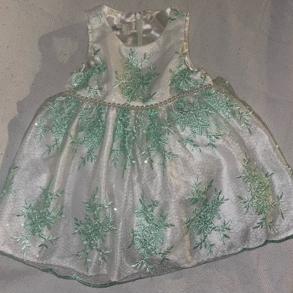 Couture Princess baby/toddler mint/white pearl lace overlay dress- size 24 month